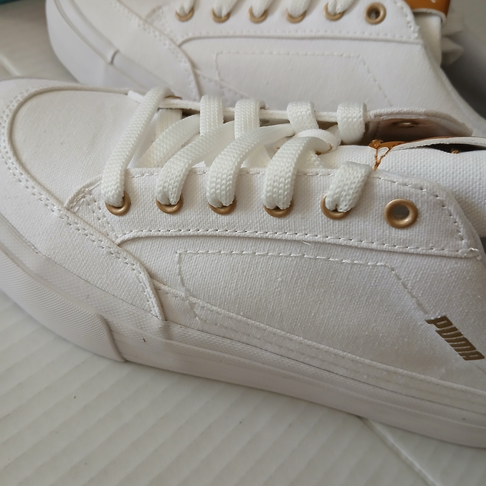 Puma White Low-Top Sneakers with Gold Accents - Picture 5 of 14